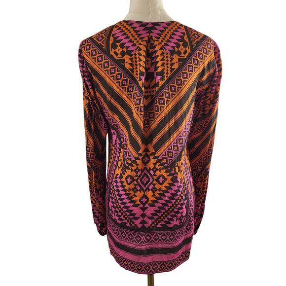 Hale Bob X-Small Multi Color Print All Viscose Blouse Long Sleeves Tie Placard - Picture 4 of 16